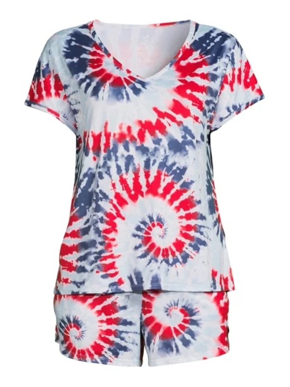 Secret Treasures Red & Blue Spiral Tie-Dye Short Sleeve Pajama Set